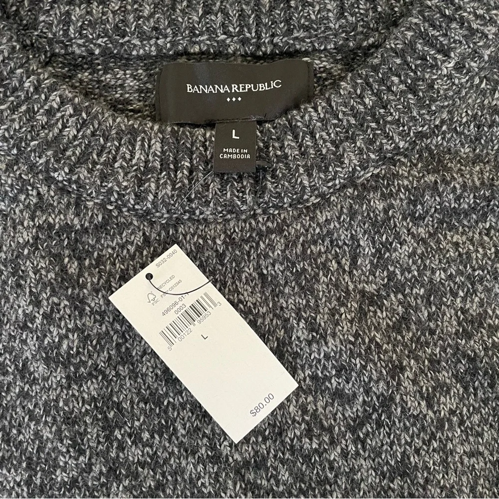 Banana Republic Men's Charcoal Gray Black Crewneck Sweater Large, Very Soft